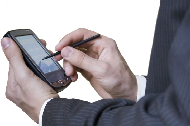 Businessman Using Stylus on Smartphone